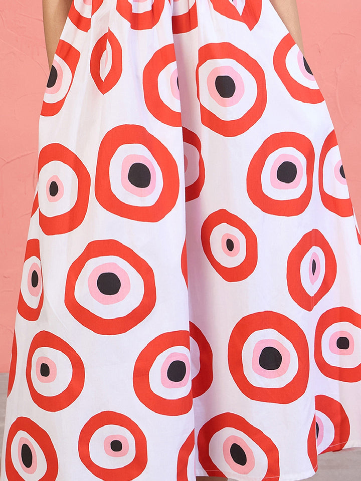 Women Red Evil Eye Print Shirt Dress