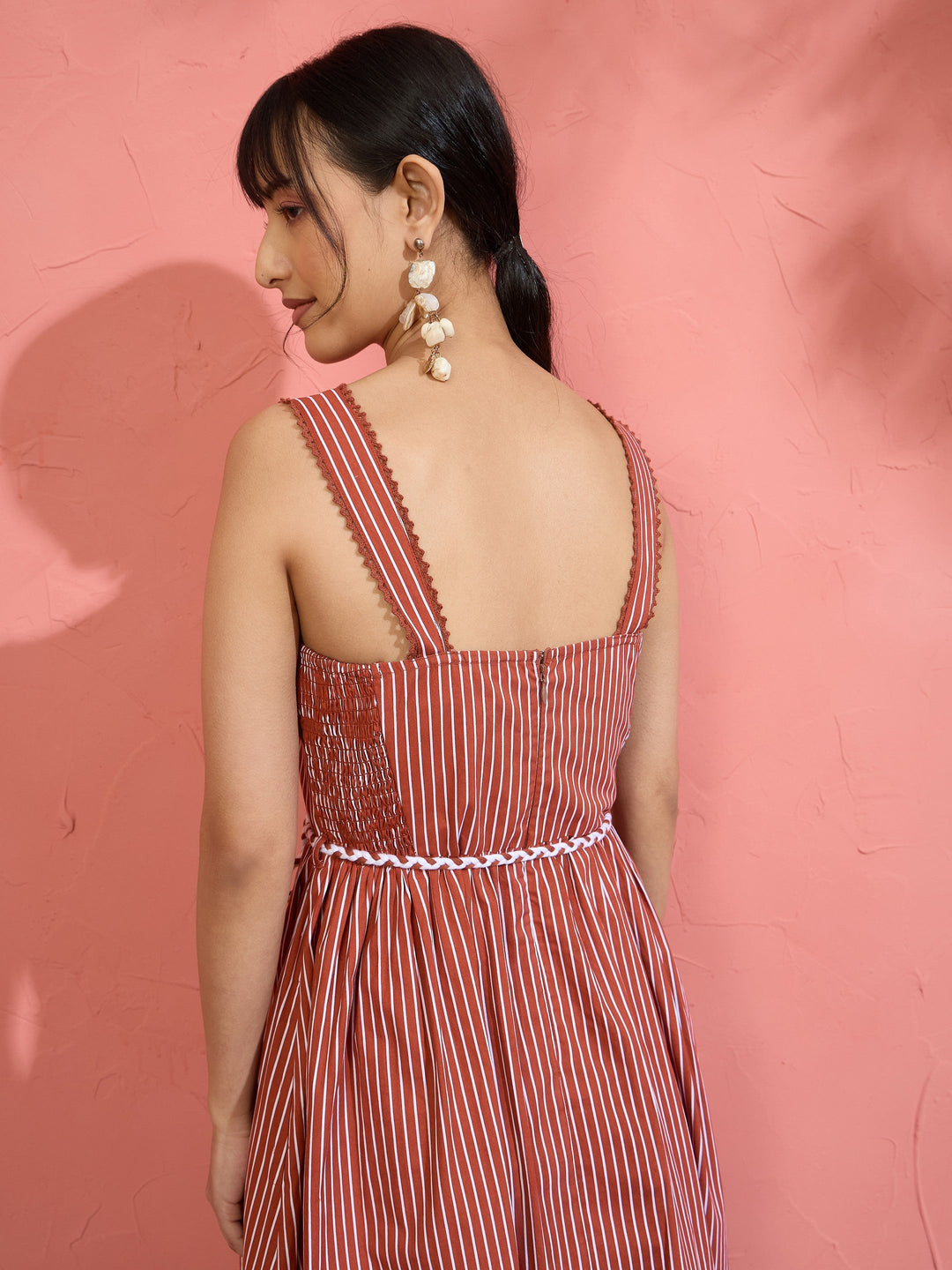 Women Brown Pin Stripe Maxi Dress