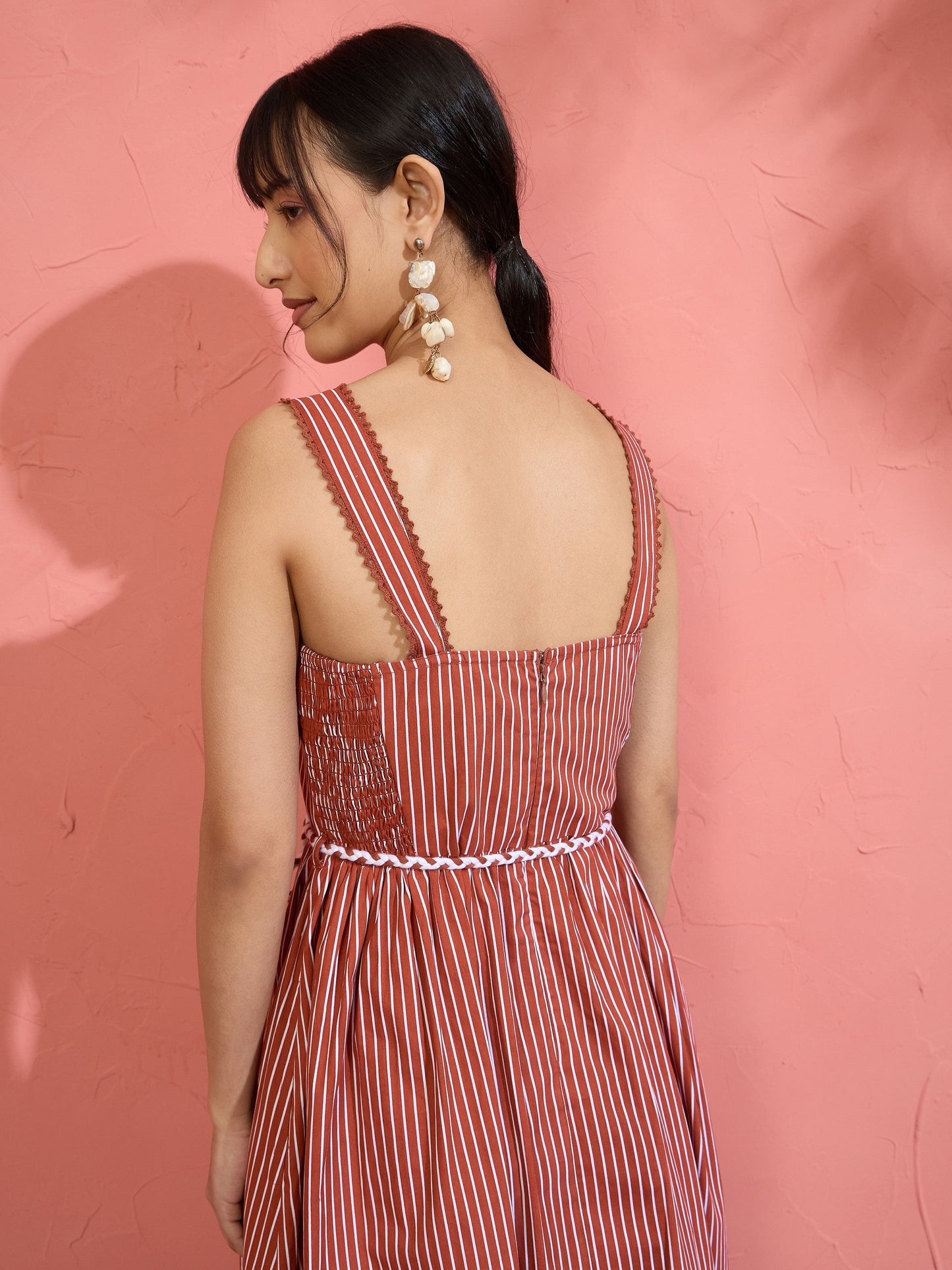 Women Brown Pin Stripe Maxi Dress