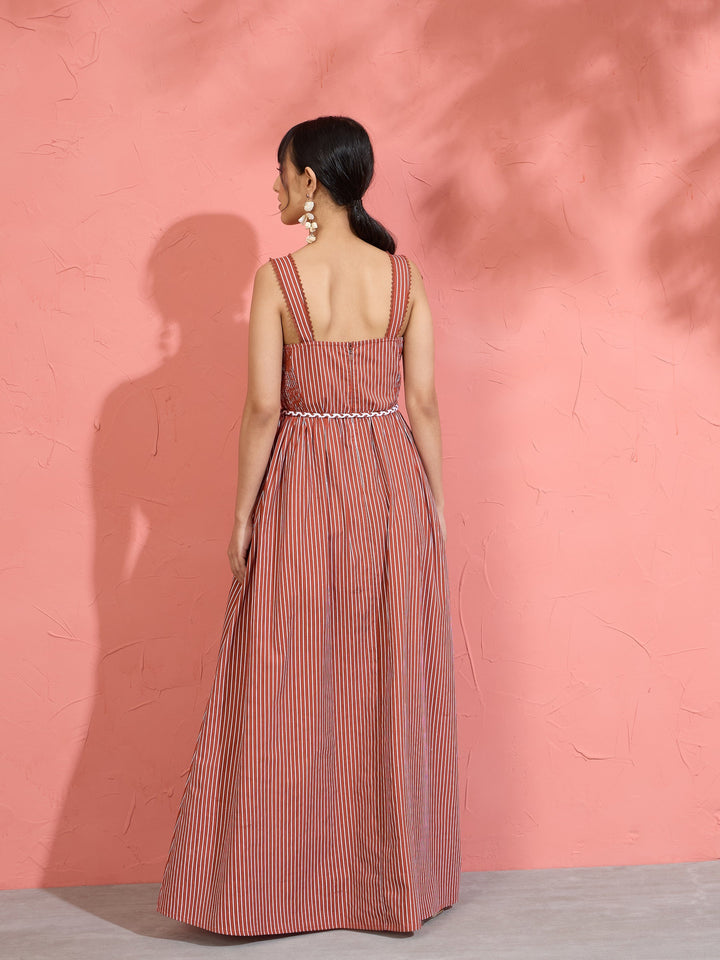 Women Brown Pin Stripe Maxi Dress