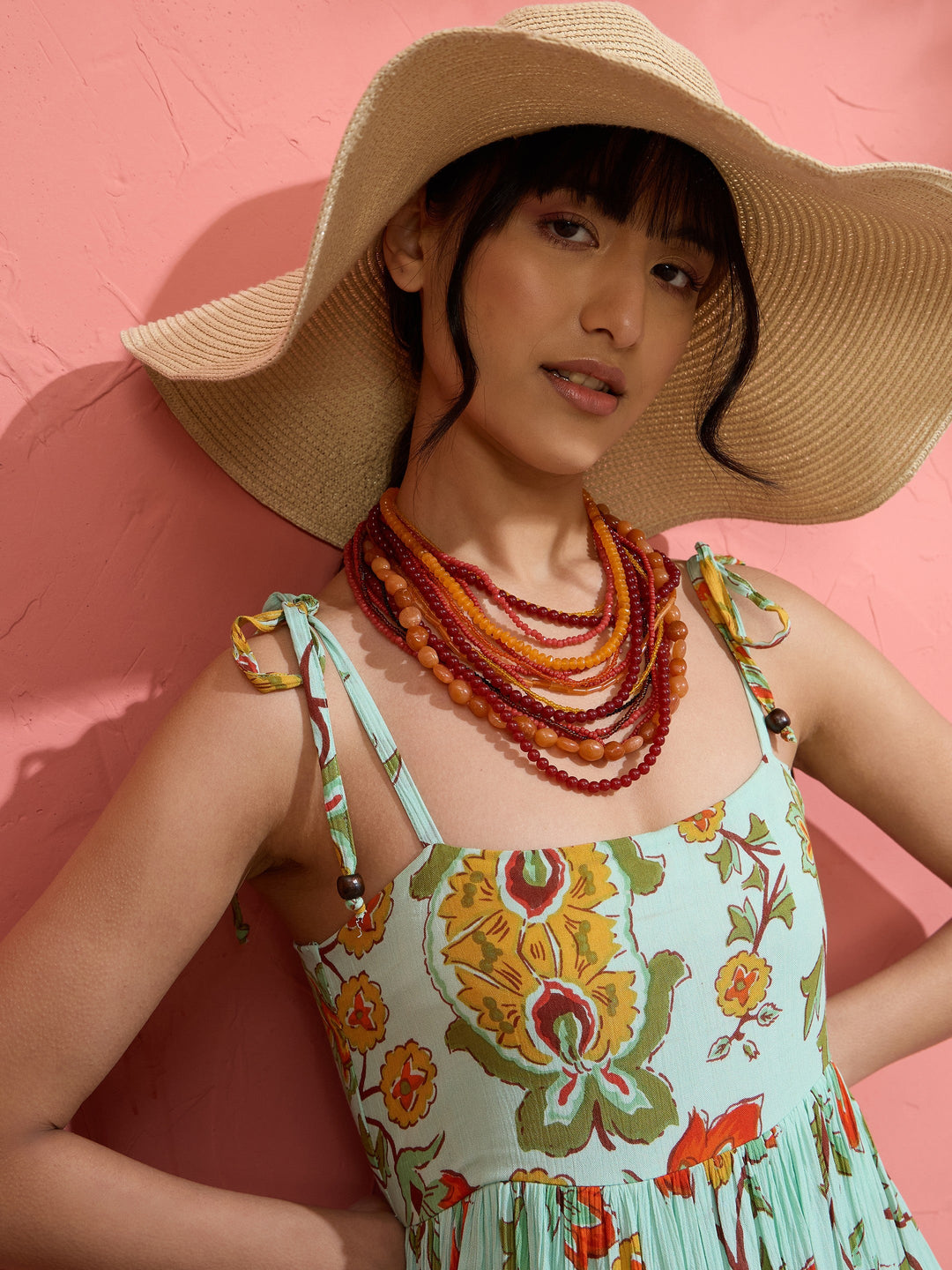 Women Sea Green Floral Strappy Tie-up Maxi Dress
