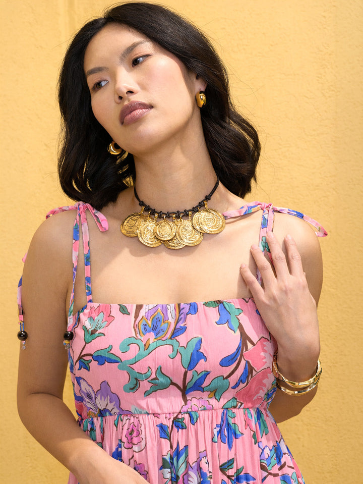 Women Pink Floral Strappy Tie-up Maxi Dress