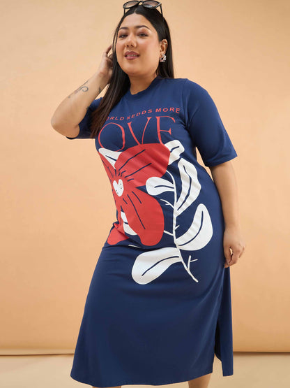 Navy LOVE T Shirt Dress