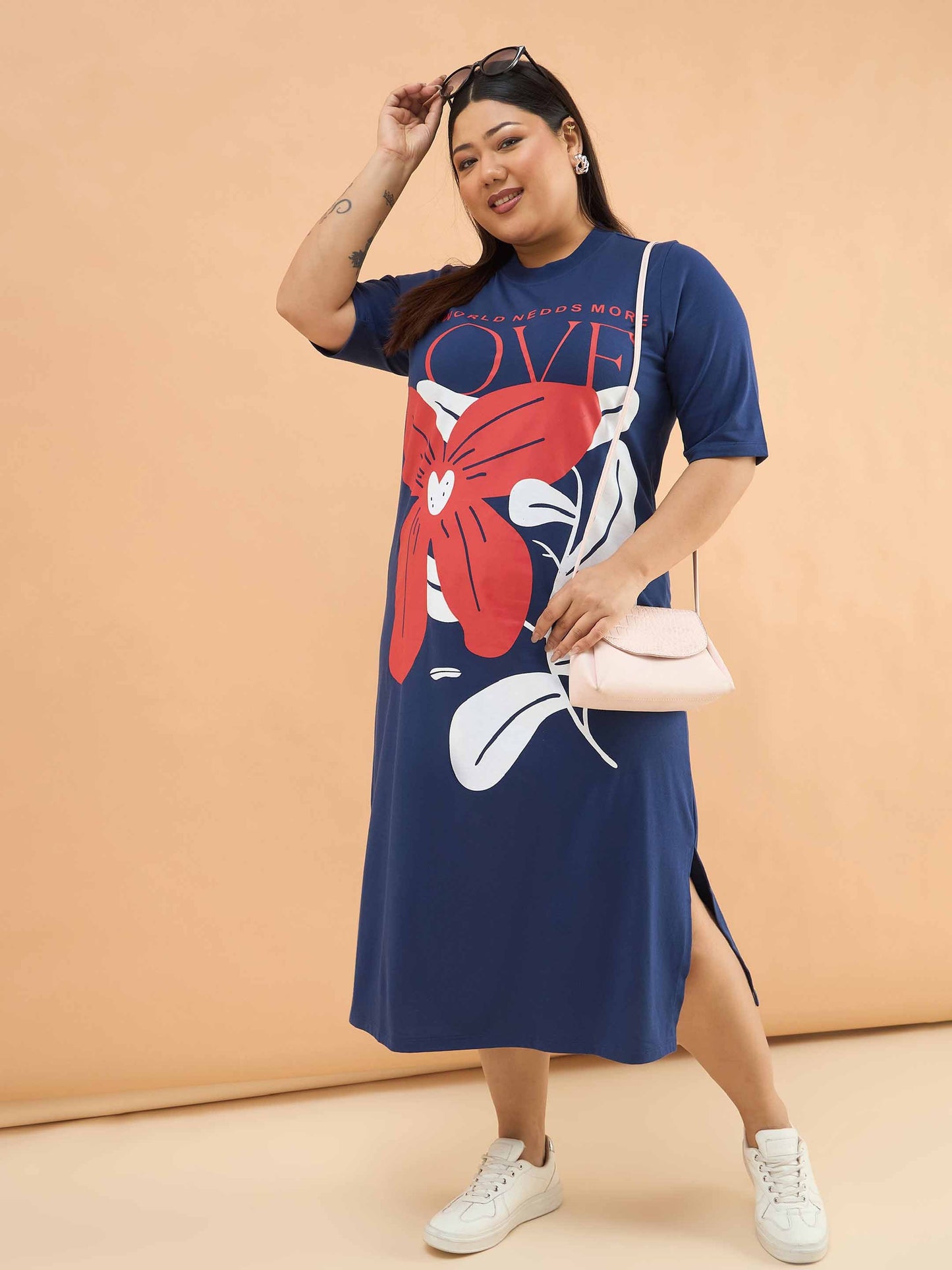 Navy LOVE T Shirt Dress