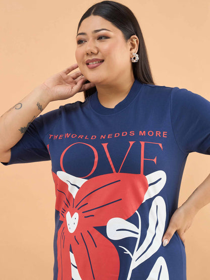 Navy LOVE T Shirt Dress