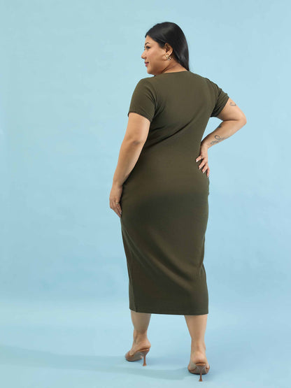 Olive Rib Button Down Midi Dress