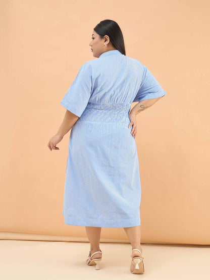Navy Stripes Button Down Smoking Midi Dress