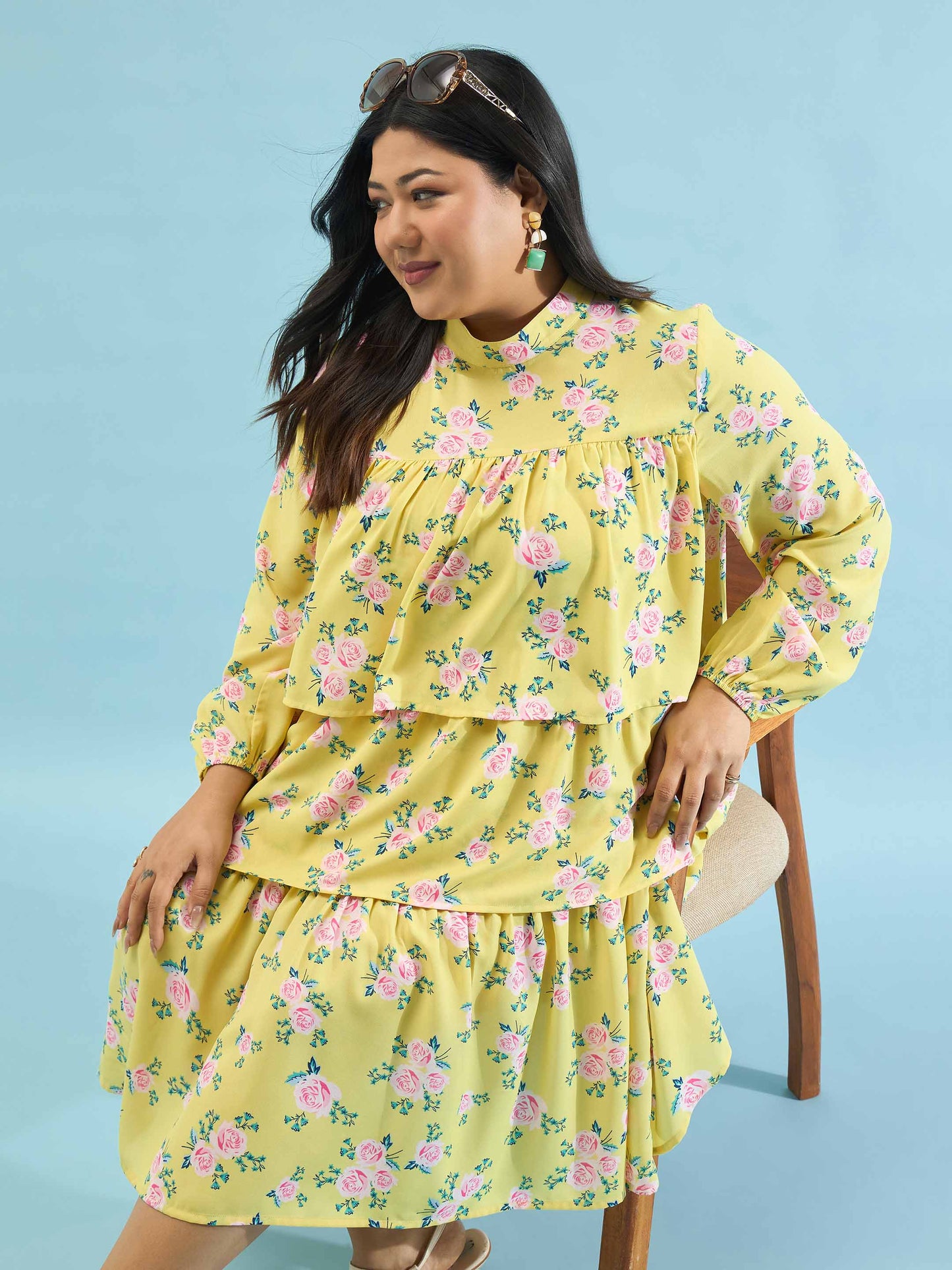 Yellow Floral Skater Tiered Dress
