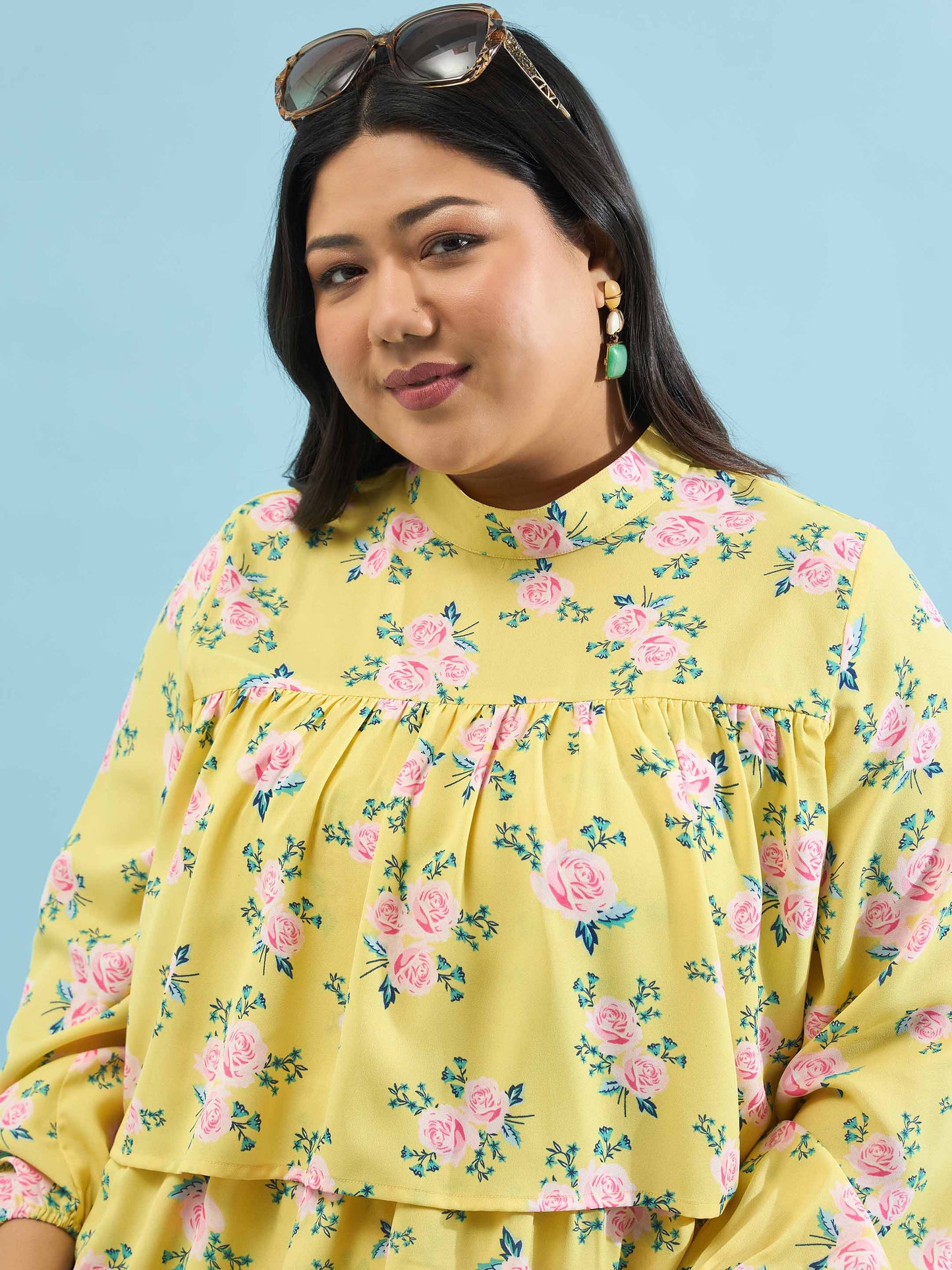 Yellow Floral Skater Tiered Dress