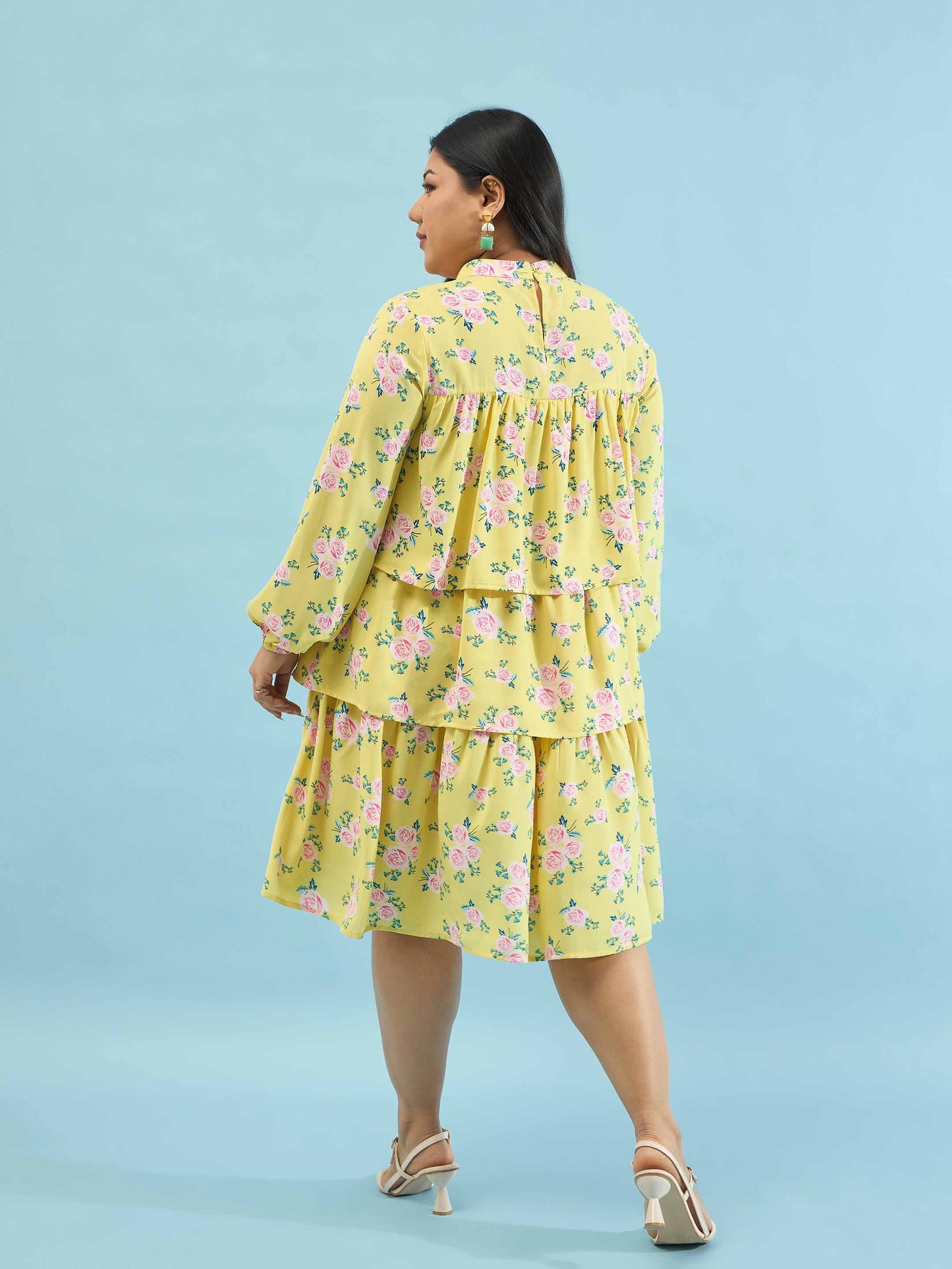Yellow Floral Skater Tiered Dress