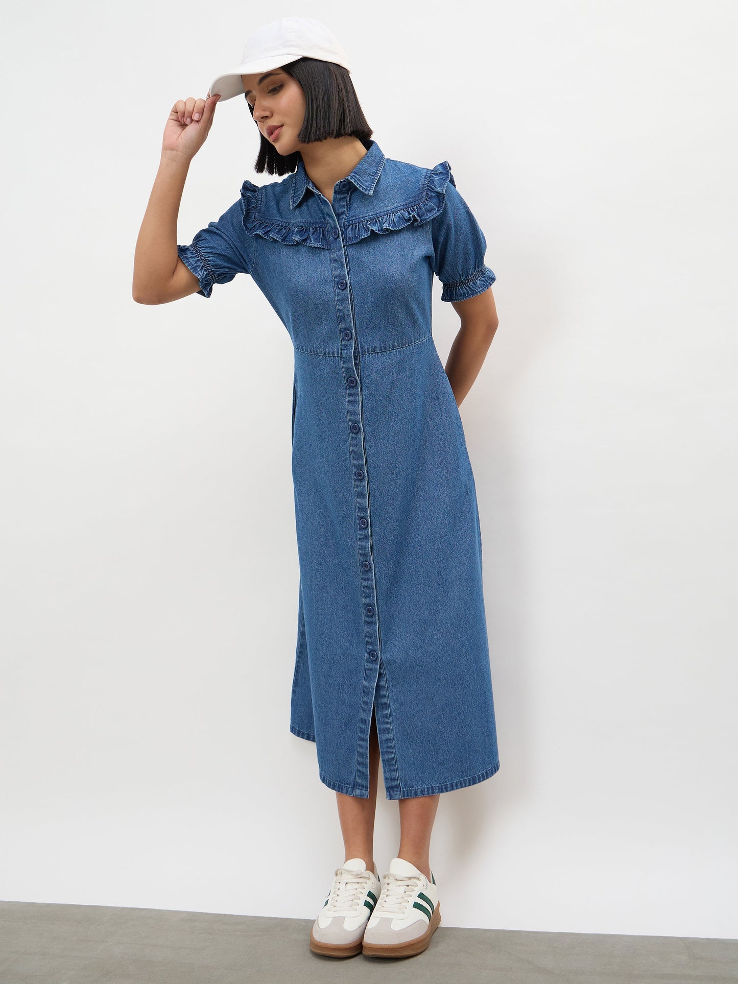Blue Blast Front Yoke Button Down Maxi Dress