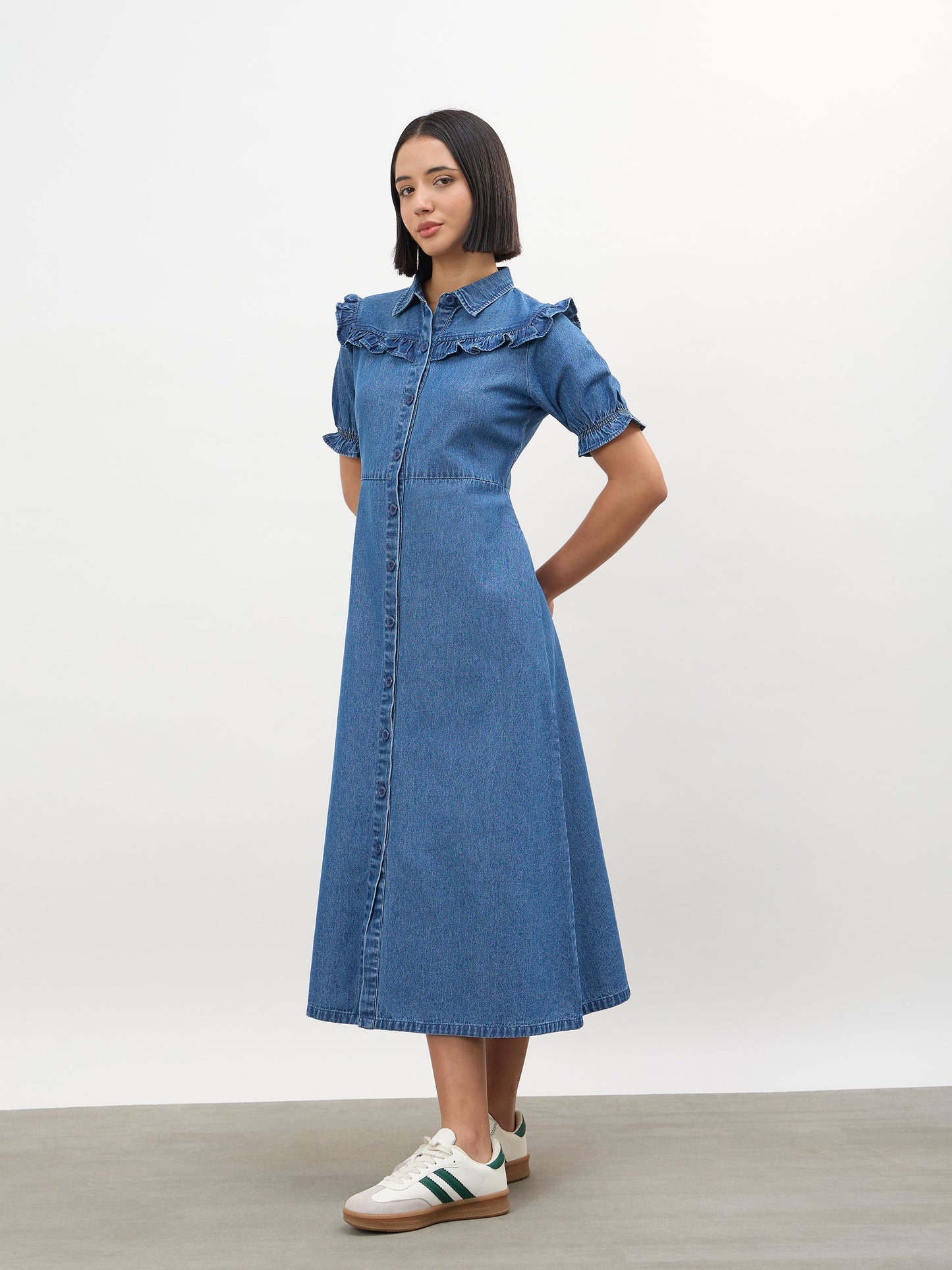 Blue Blast Front Yoke Button Down Maxi Dress