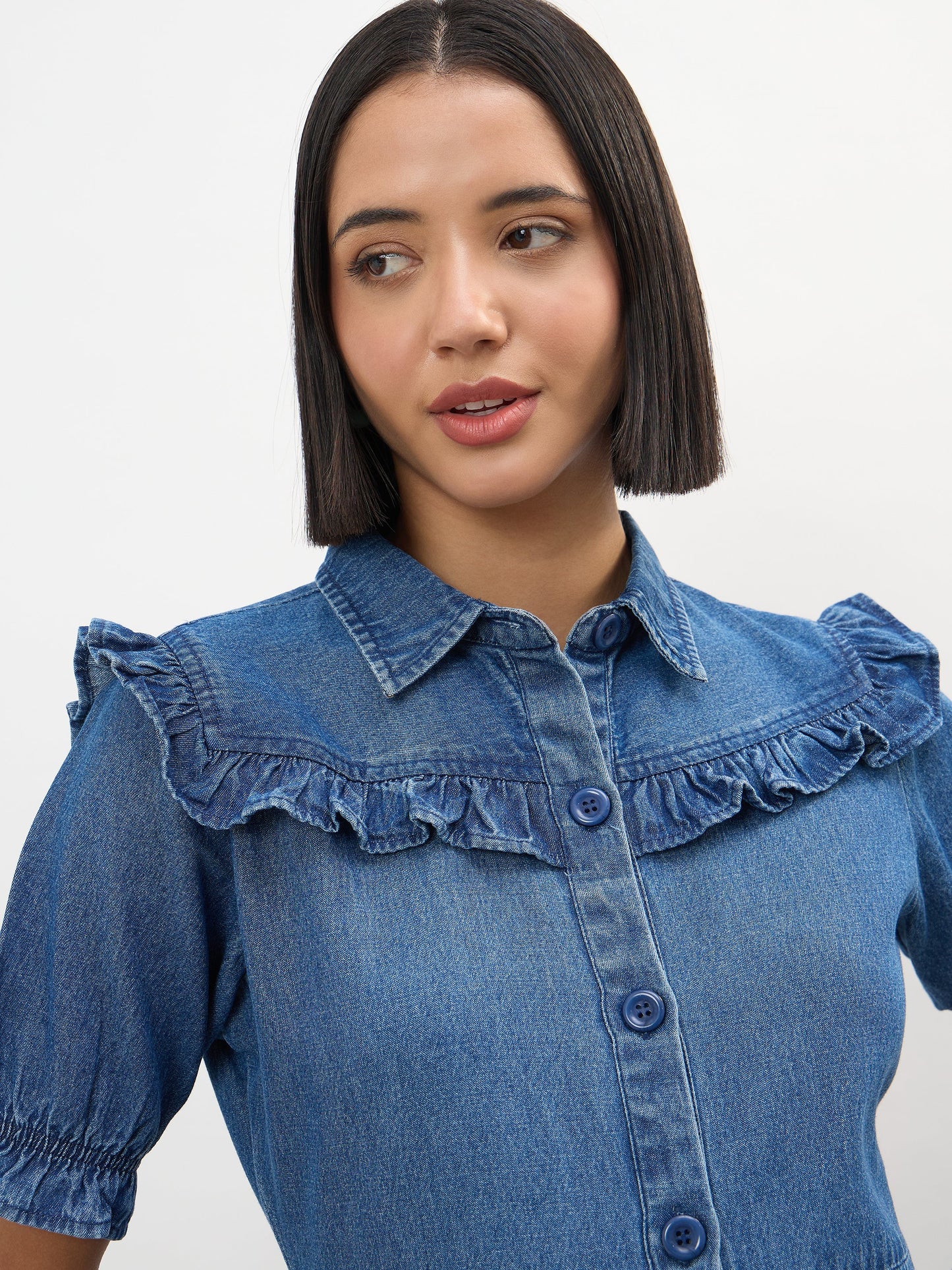 Blue Blast Front Yoke Button Down Maxi Dress