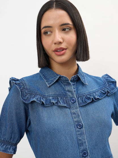 Blue Blast Front Yoke Button Down Maxi Dress