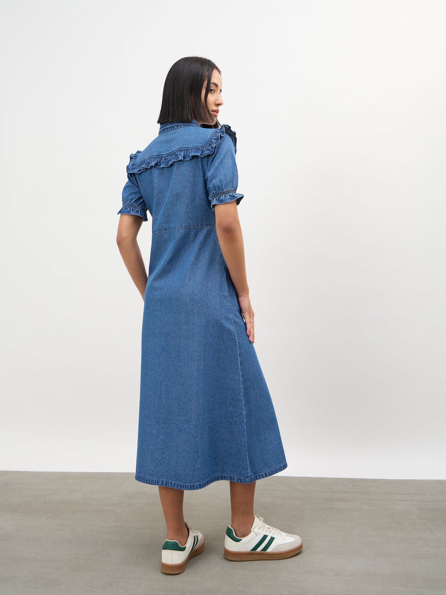 Blue Blast Front Yoke Button Down Maxi Dress