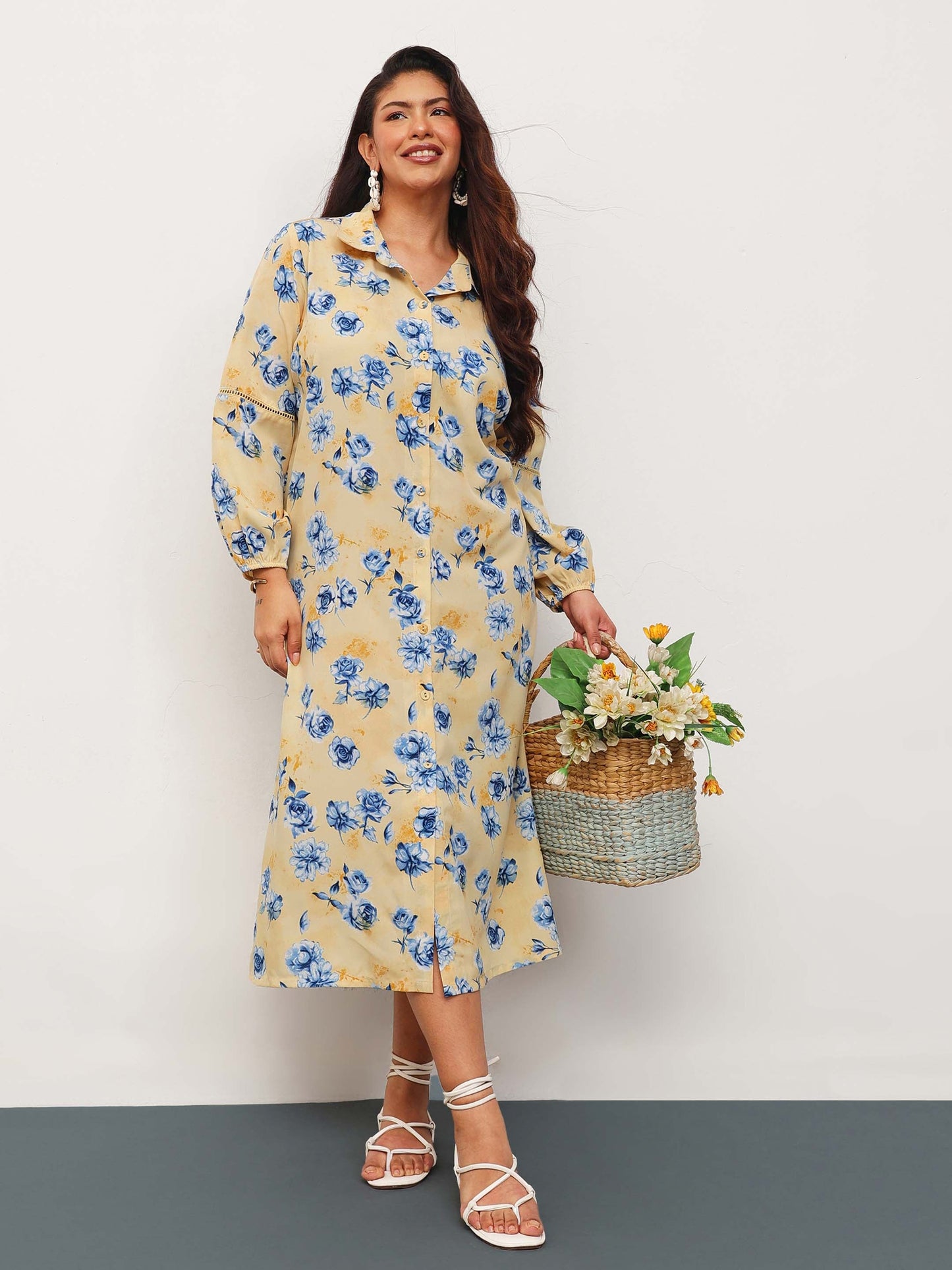 Yellow Floral Longline Shirt Dress