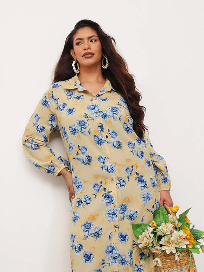 Yellow Floral Longline Shirt Dress