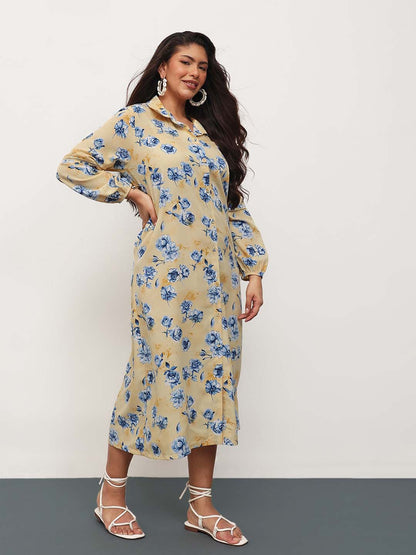 Yellow Floral Longline Shirt Dress