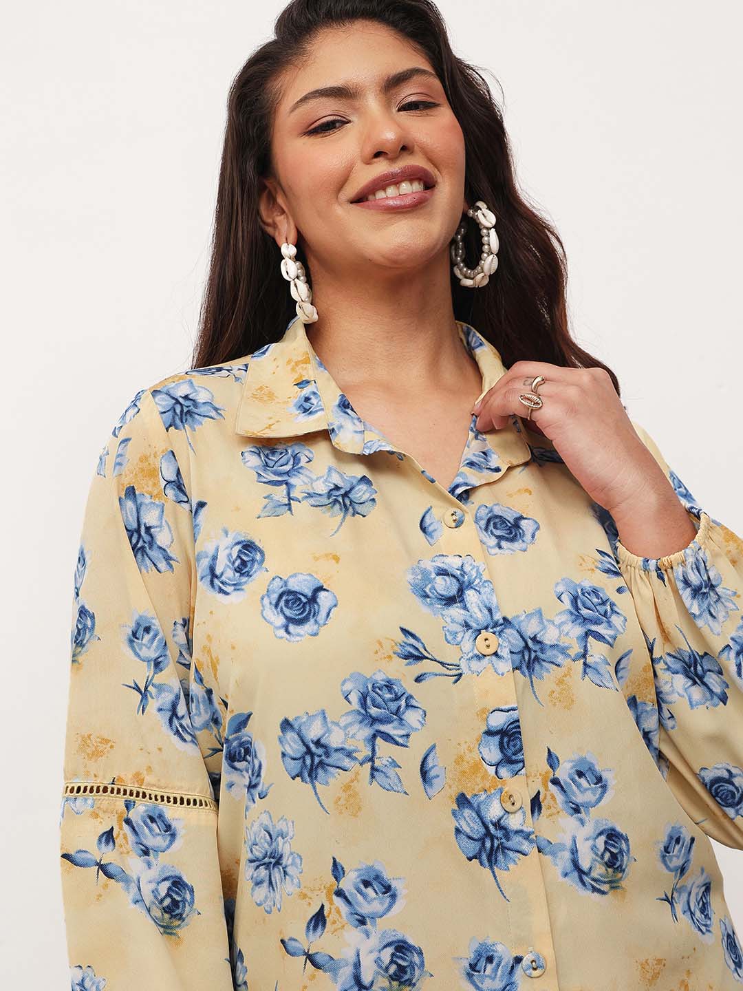 Yellow Floral Longline Shirt Dress