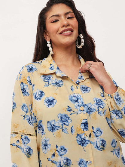 Yellow Floral Longline Shirt Dress