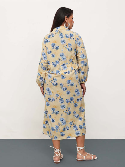 Yellow Floral Longline Shirt Dress