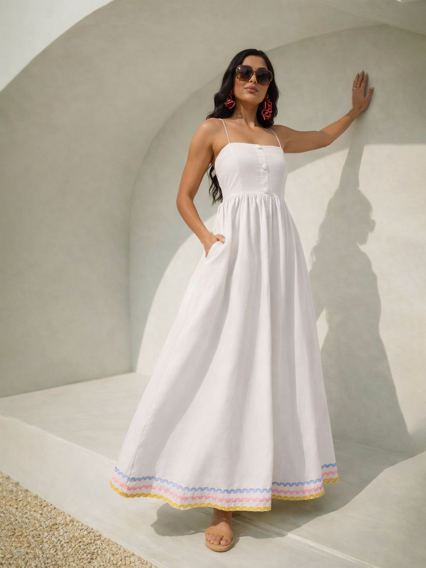 White Ric Rac Lace Strappy Maxi Dress