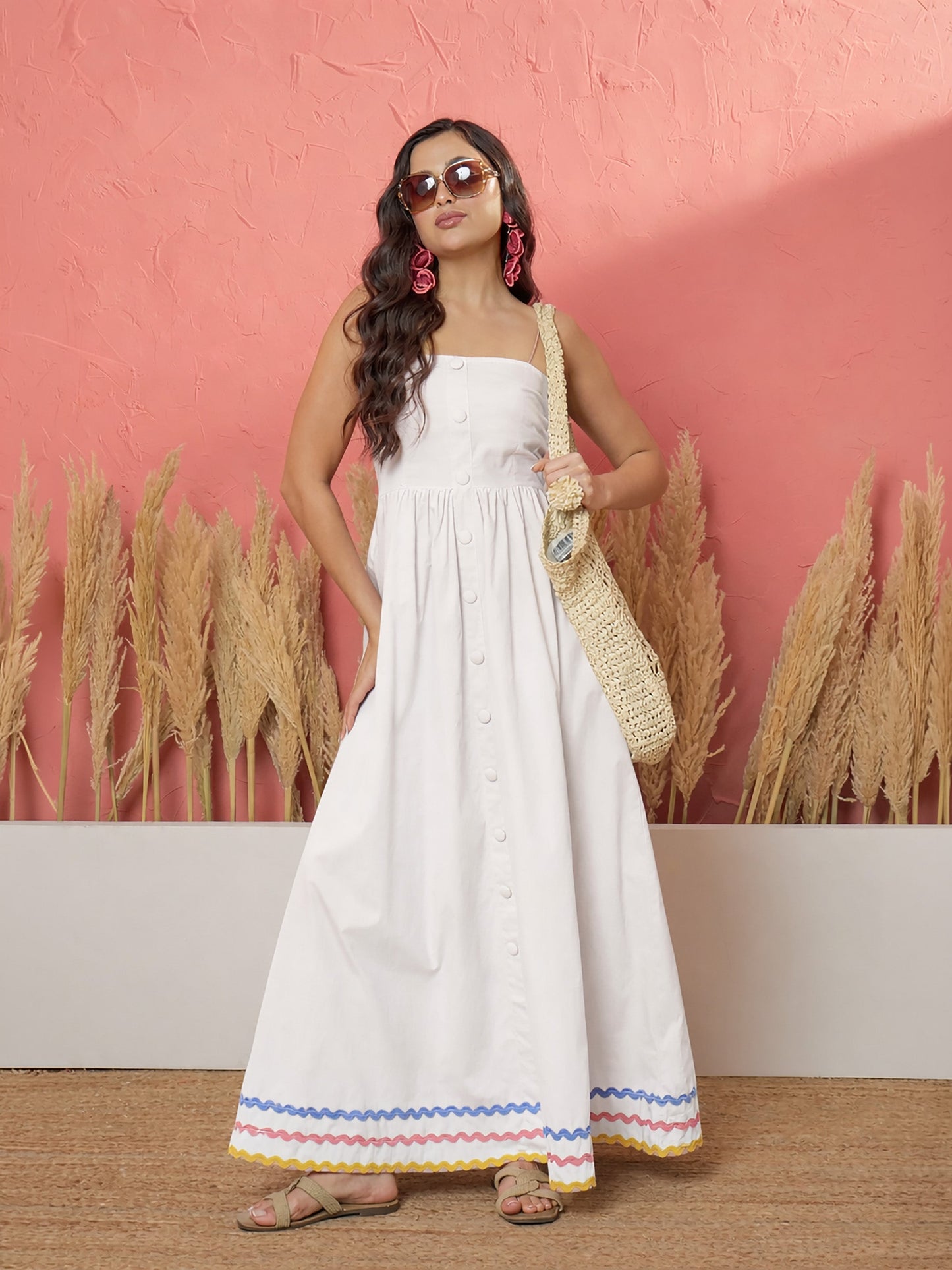 White Ric Rac Lace Strappy Maxi Dress
