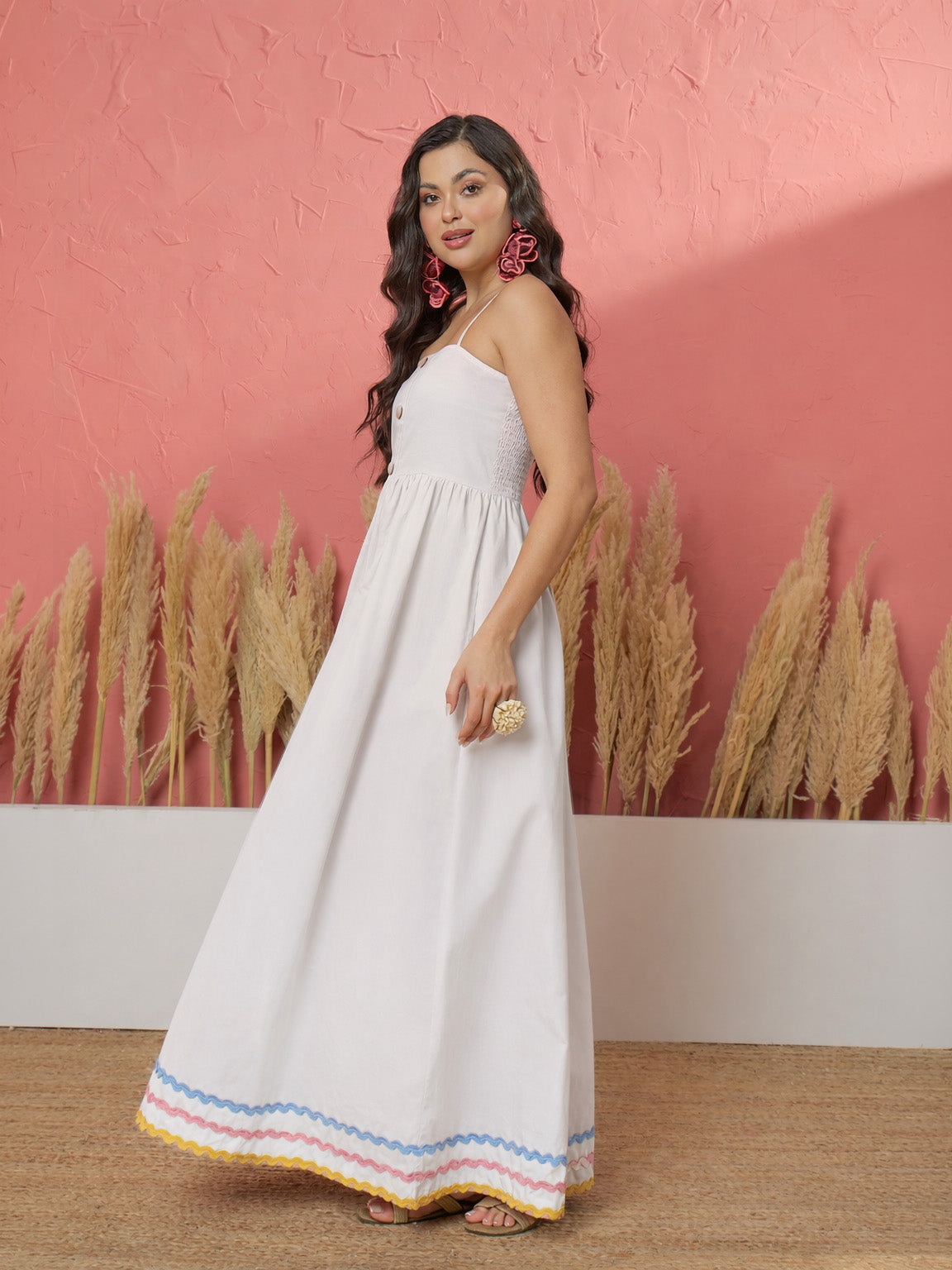 White Ric Rac Lace Strappy Maxi Dress