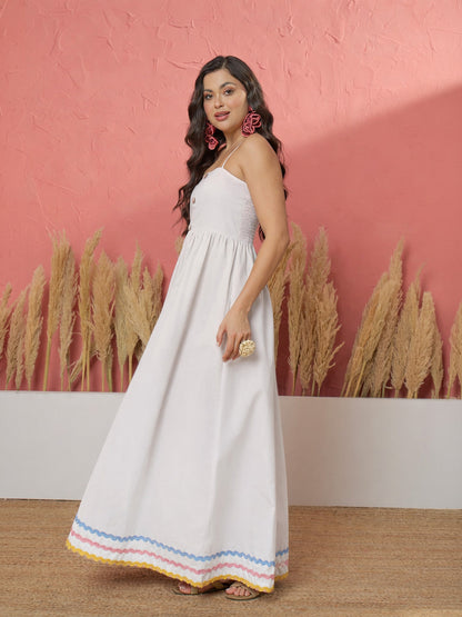 White Ric Rac Lace Strappy Maxi Dress