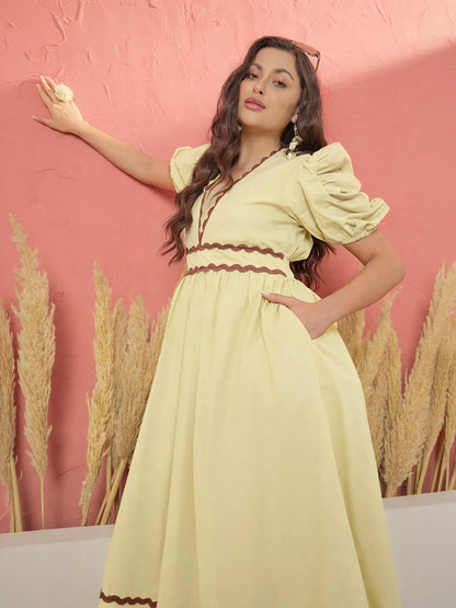 Yellow Ric Rac Lace A-Line Midi Dress