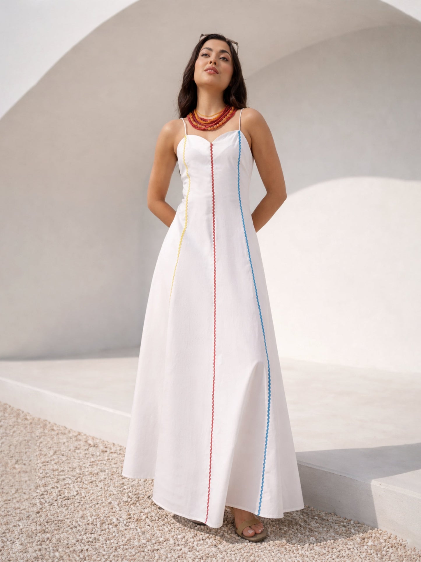 White Multi Ric Rac Strappy Maxi Dress