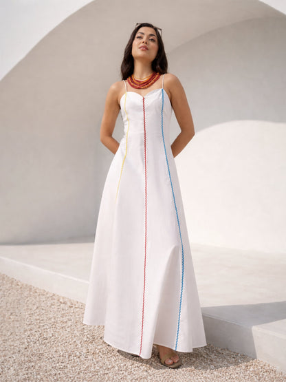 White Multi Ric Rac Strappy Maxi Dress