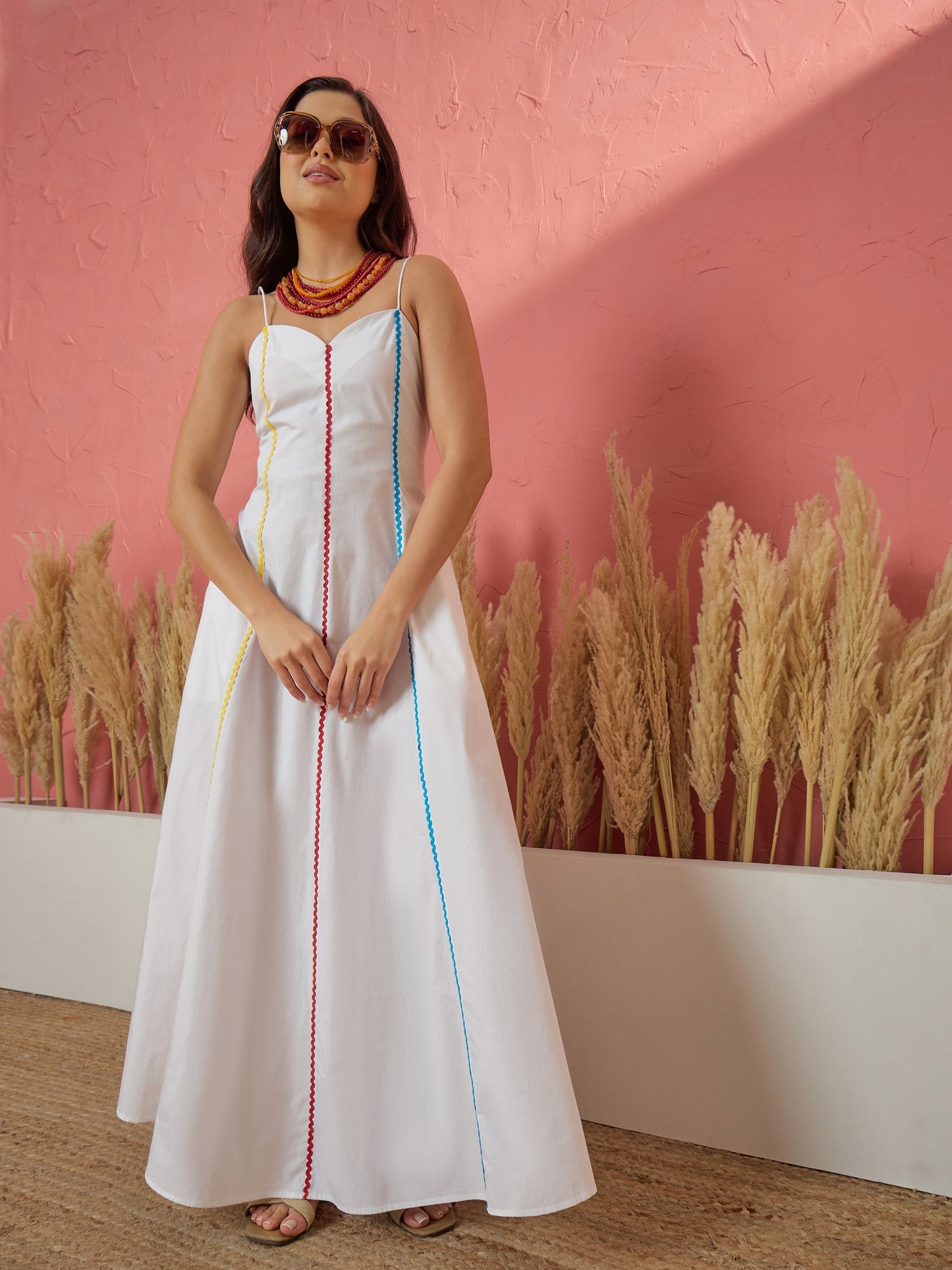 White Multi Ric Rac Strappy Maxi Dress