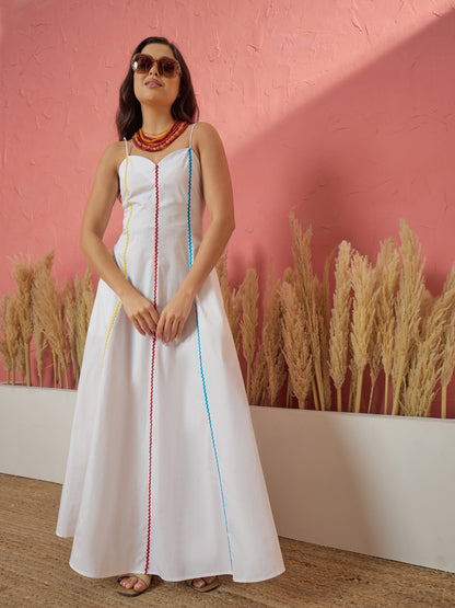 White Multi Ric Rac Strappy Maxi Dress
