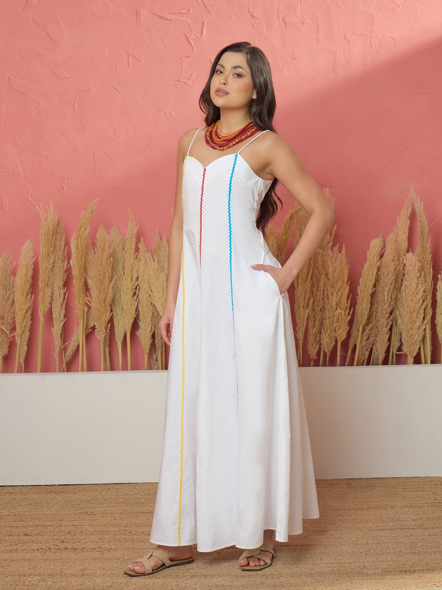 White Multi Ric Rac Strappy Maxi Dress
