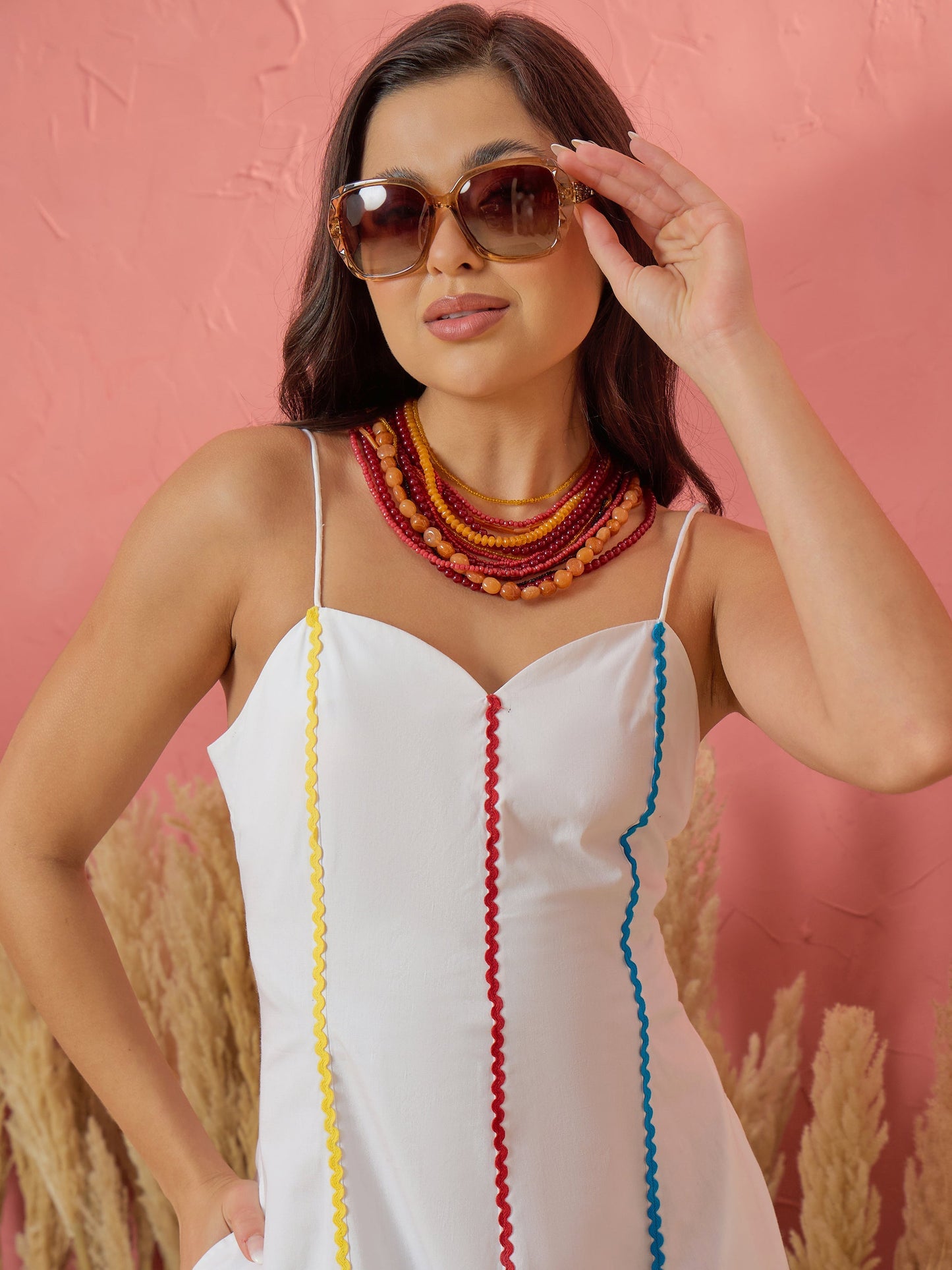 White Multi Ric Rac Strappy Maxi Dress