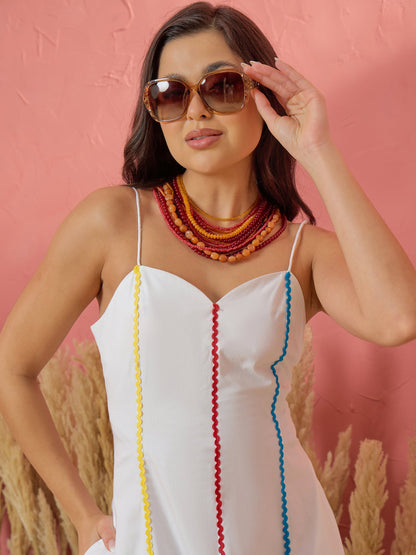 White Multi Ric Rac Strappy Maxi Dress