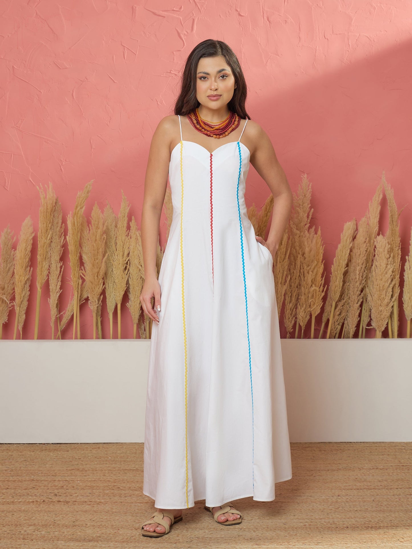 White Multi Ric Rac Strappy Maxi Dress