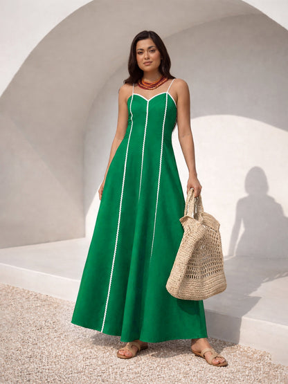 Green Ric Rac Lace Strappy Maxi Dress