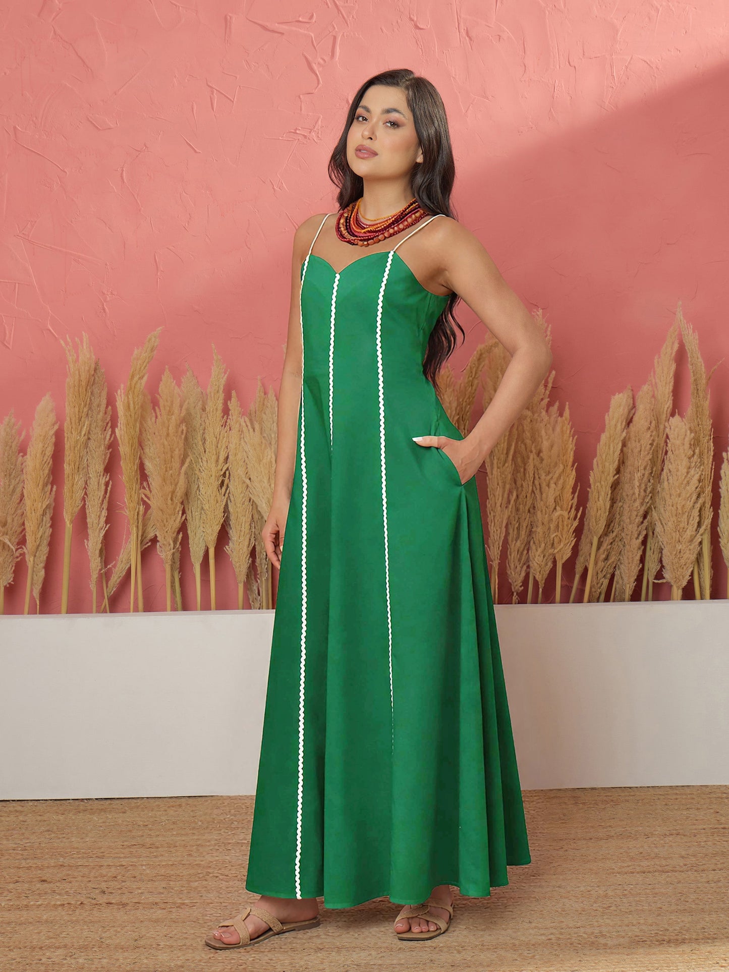 Green Ric Rac Lace Strappy Maxi Dress