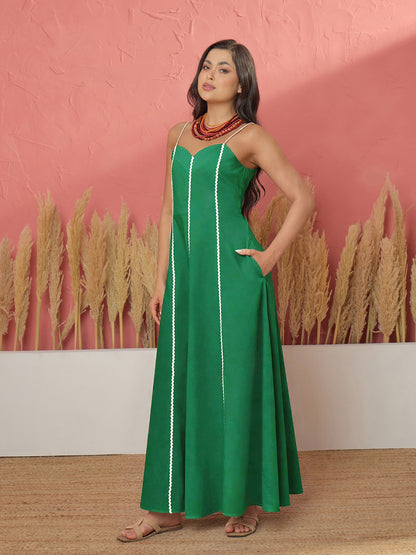 Green Ric Rac Lace Strappy Maxi Dress