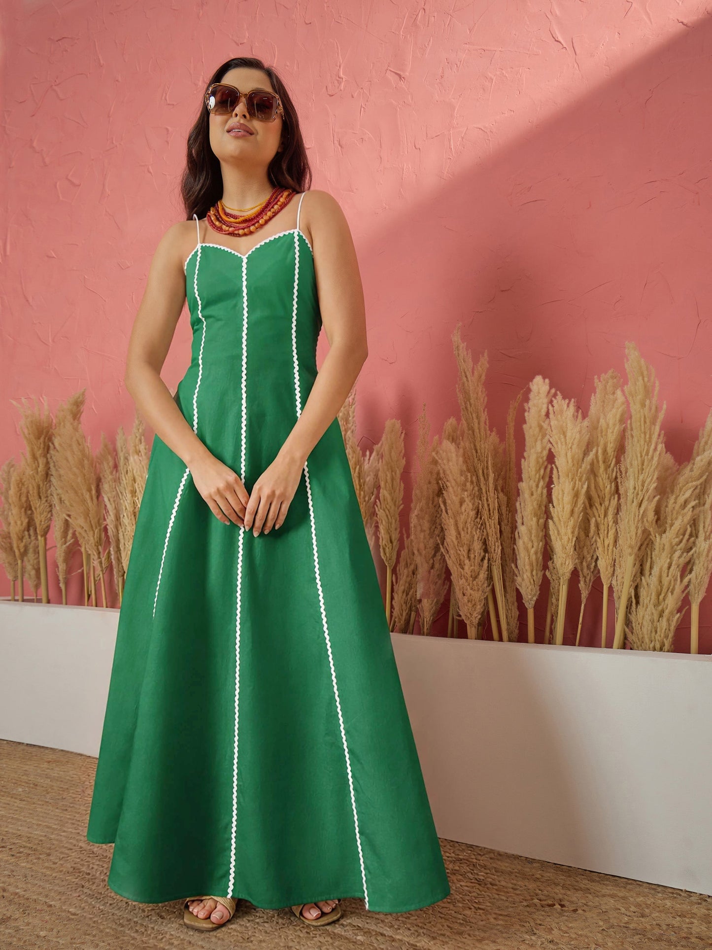 Green Ric Rac Lace Strappy Maxi Dress
