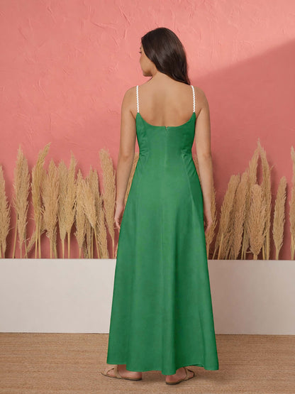 Green Ric Rac Lace Strappy Maxi Dress