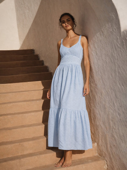 Blue Sweetheart Neck Strappy Maxi Dress