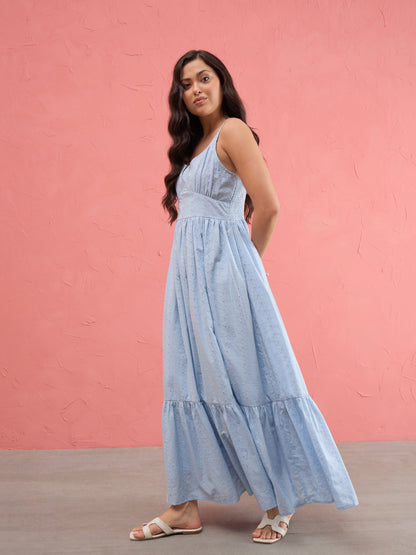 Blue Sweetheart Neck Strappy Maxi Dress