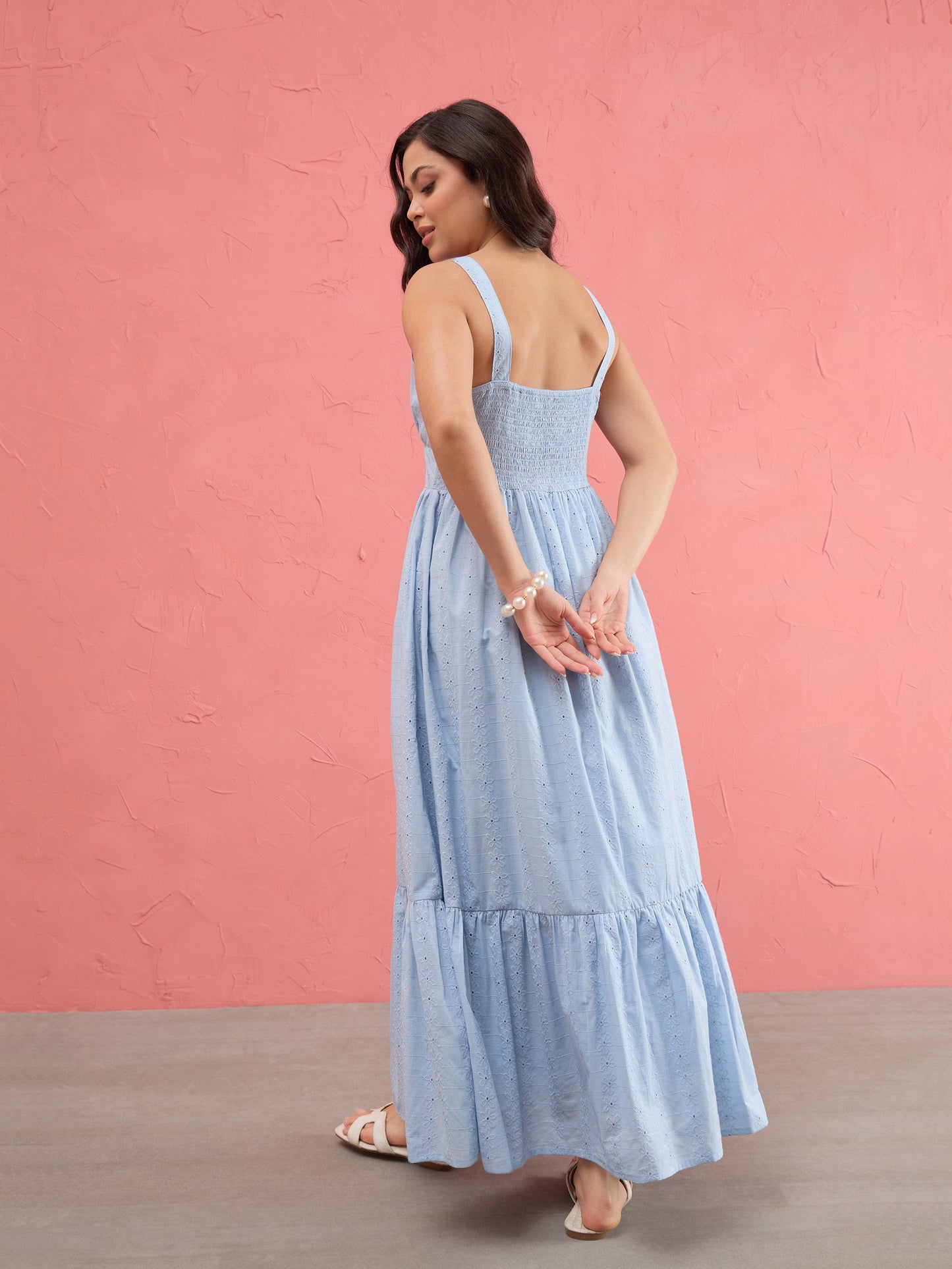 Blue Sweetheart Neck Strappy Maxi Dress