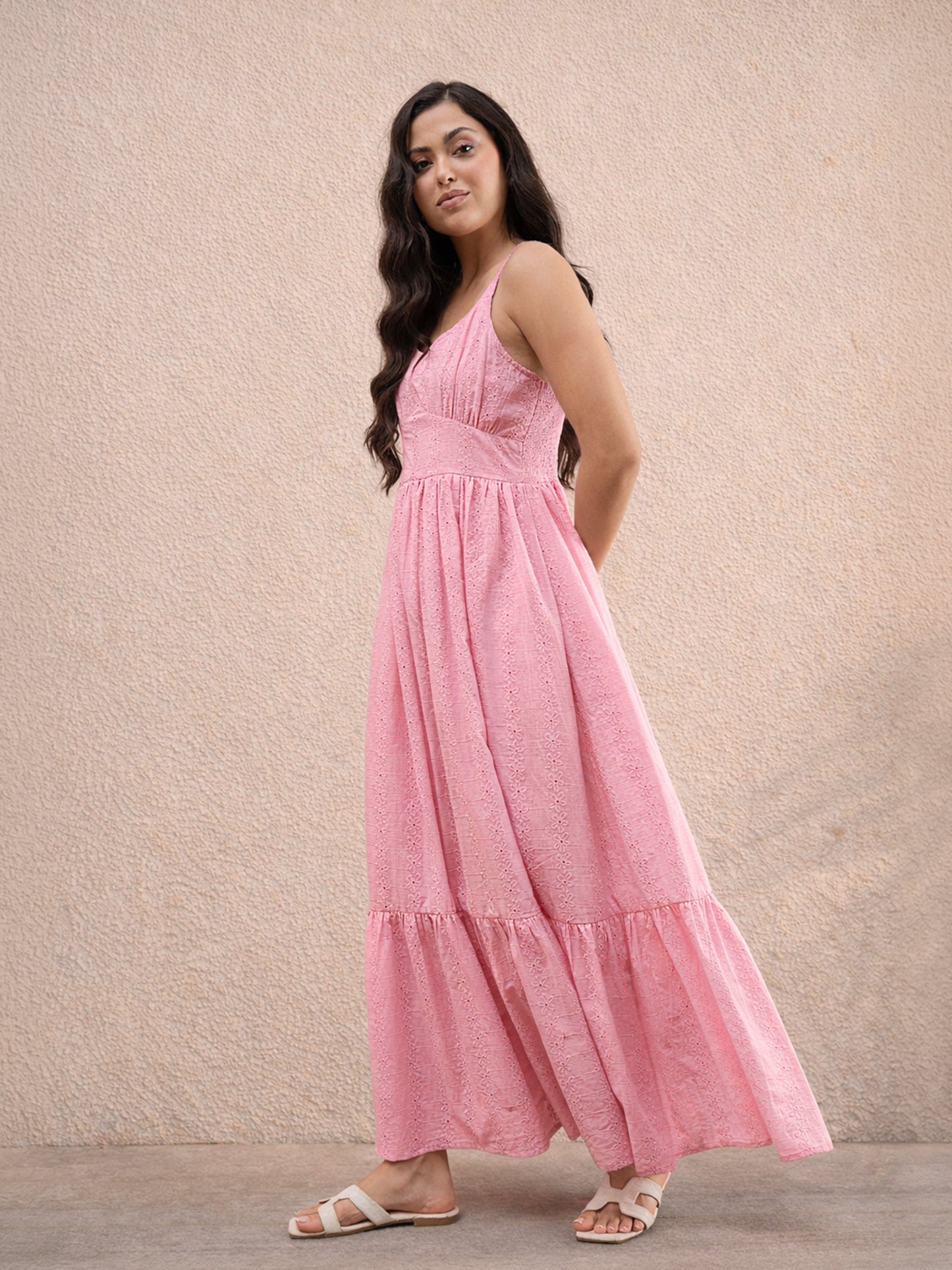 Pink Sweetheart Neck Strappy Maxi Dress