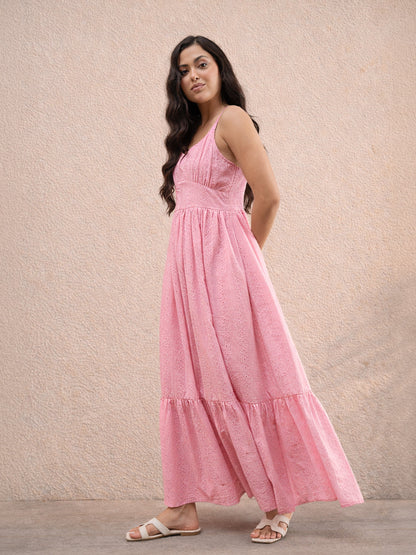 Pink Sweetheart Neck Strappy Maxi Dress