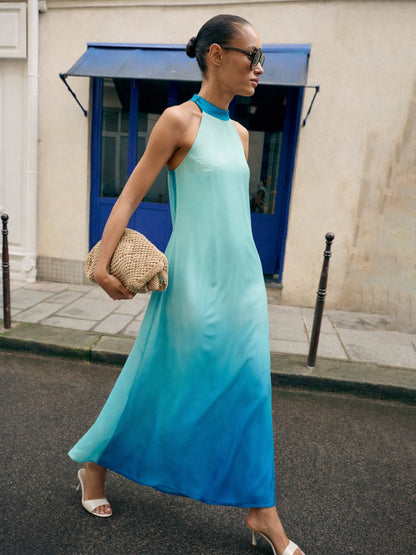 Sea Green Ombree Halter Neck Maxi Dress