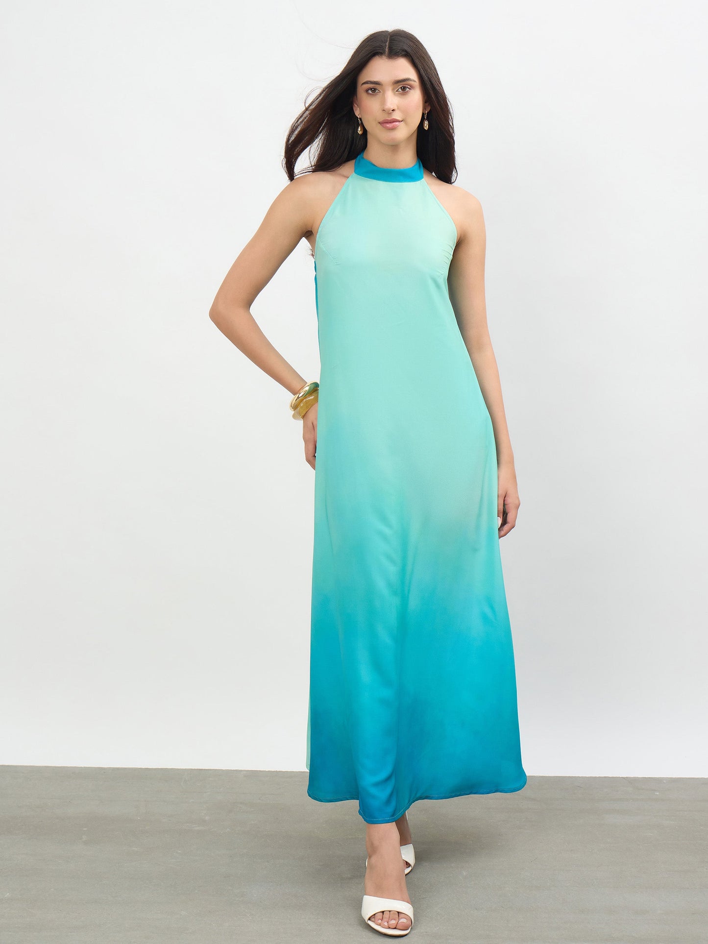 Sea Green Ombree Halter Neck Maxi Dress
